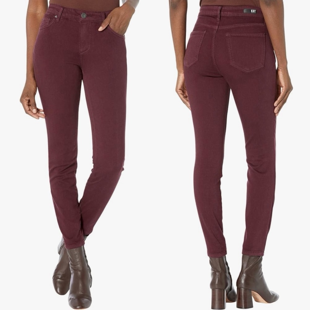 KUT from the Kloth Size 16 Mia Toothpick Skinny Burgundy Red Jeans